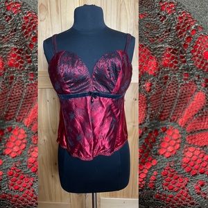 NWT Cacique red wine w black floral  bustier corset  w straps size 18 / 20